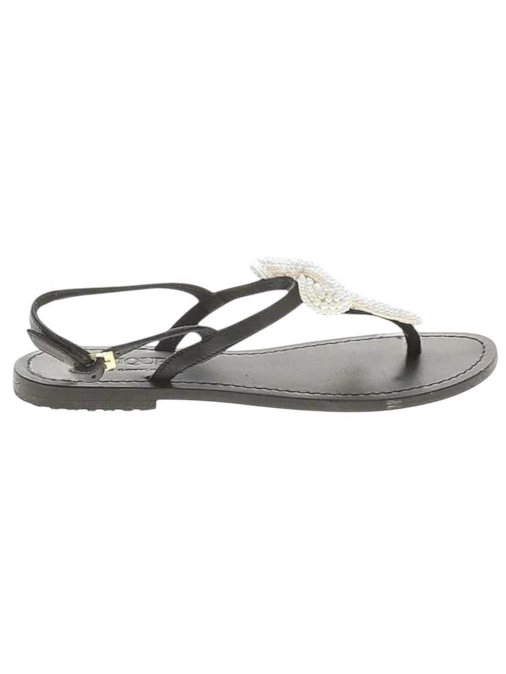 Mystique x Stephanie Gottlieb 𞠬 Liza Pearl Bow Flat Sandals 𞠬 Black Leather 𞠬 - Picture 13 of 16